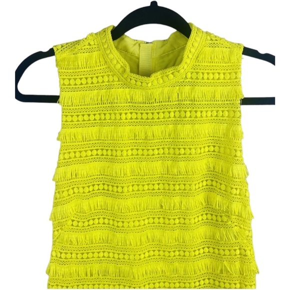 J. CREW Women Yellow Sheath Dress US 4 Fringe Lace Sleeveless Knee Leng… - Picture 4 of 9